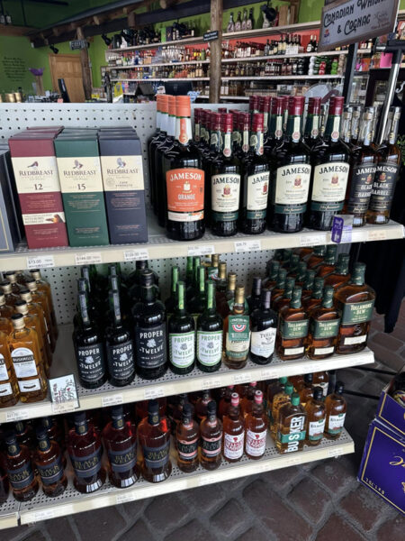 Shelf with wine bottles